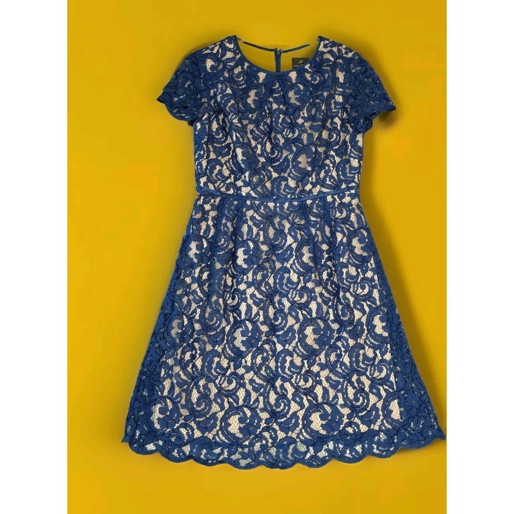 Adrianna Papell Womens Size 10 Royal Blue Lace Dress Cap Sleeve Lined Cocktail